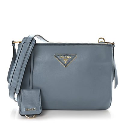 Prada Vitello Phenix Double Zip Crossbody Bag Light Blue 1 of 7