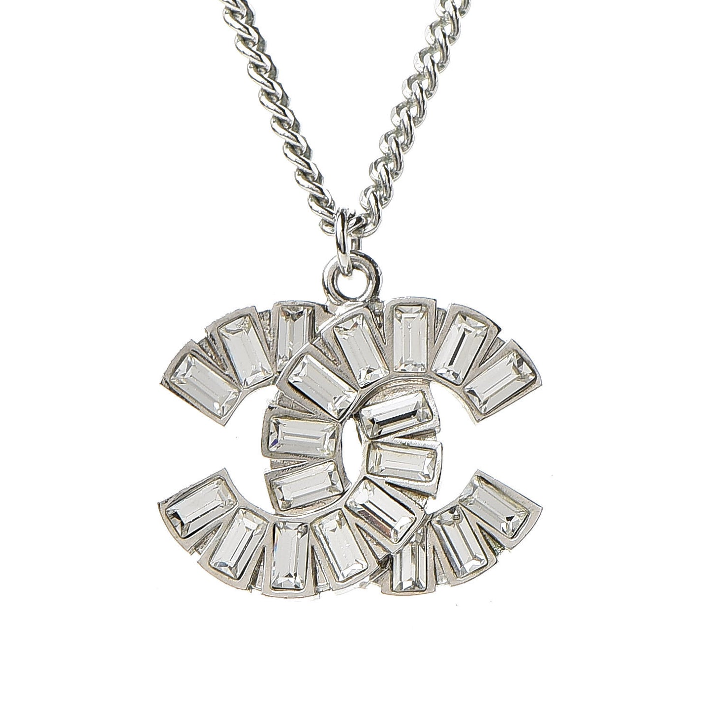Baguette Crystal CC Pendant Necklace Silver