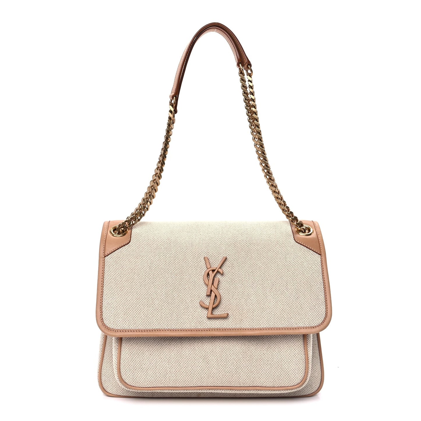 Cotton Canvas Vintage Calfskin Monogram Medium Niki Chain Satchel  Cream Tan