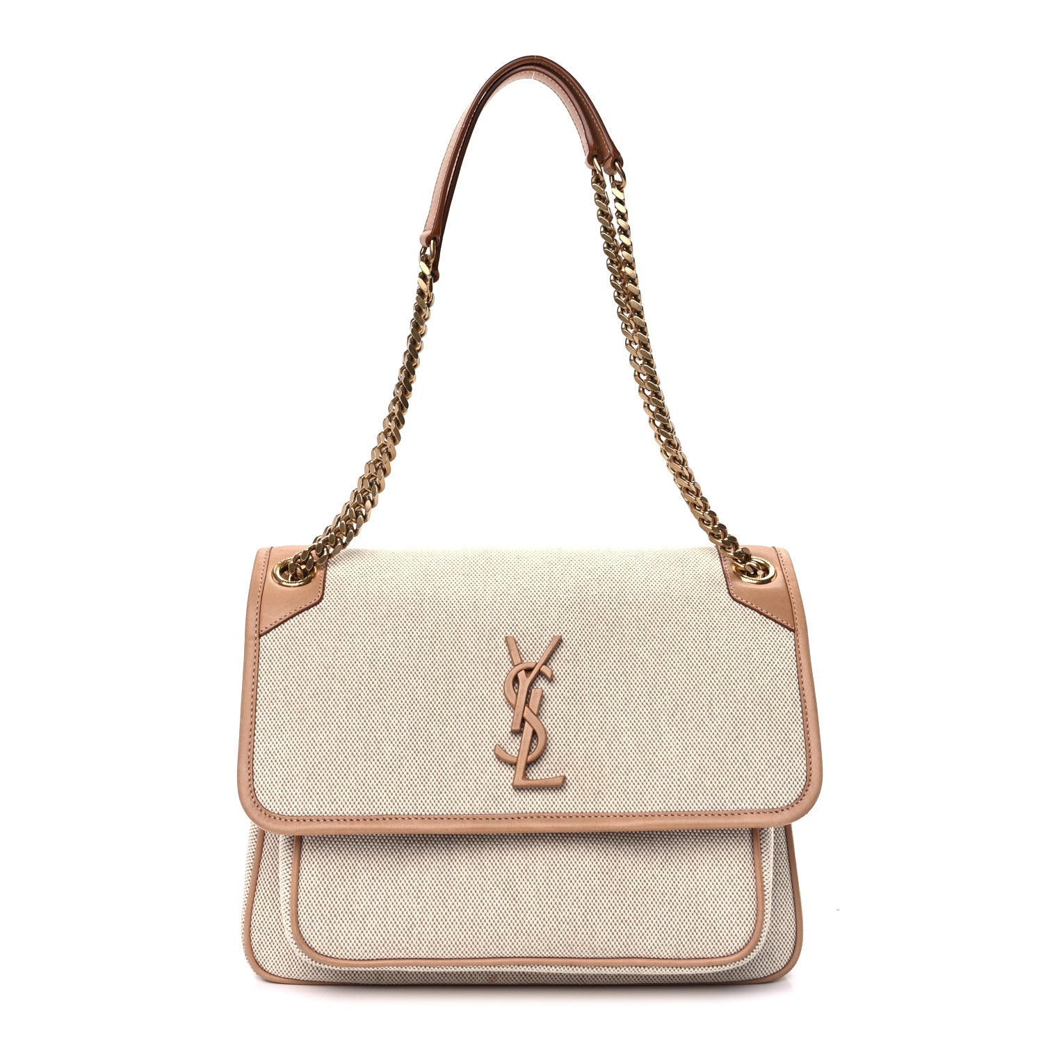Saint Laurent Cotton Canvas Vintage Calfskin Monogram Medium Niki Chain Satchel  Cream Tan 1 of 8