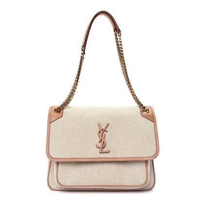 Saint Laurent Cotton Canvas Vintage Calfskin Monogram Medium Niki Chain Satchel  Cream Tan 1 of 8