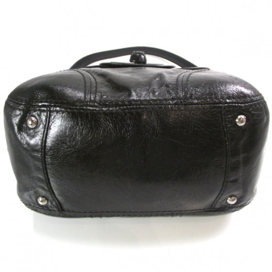 Vitello Shine Turnlock Flap Shoulder Bag Black