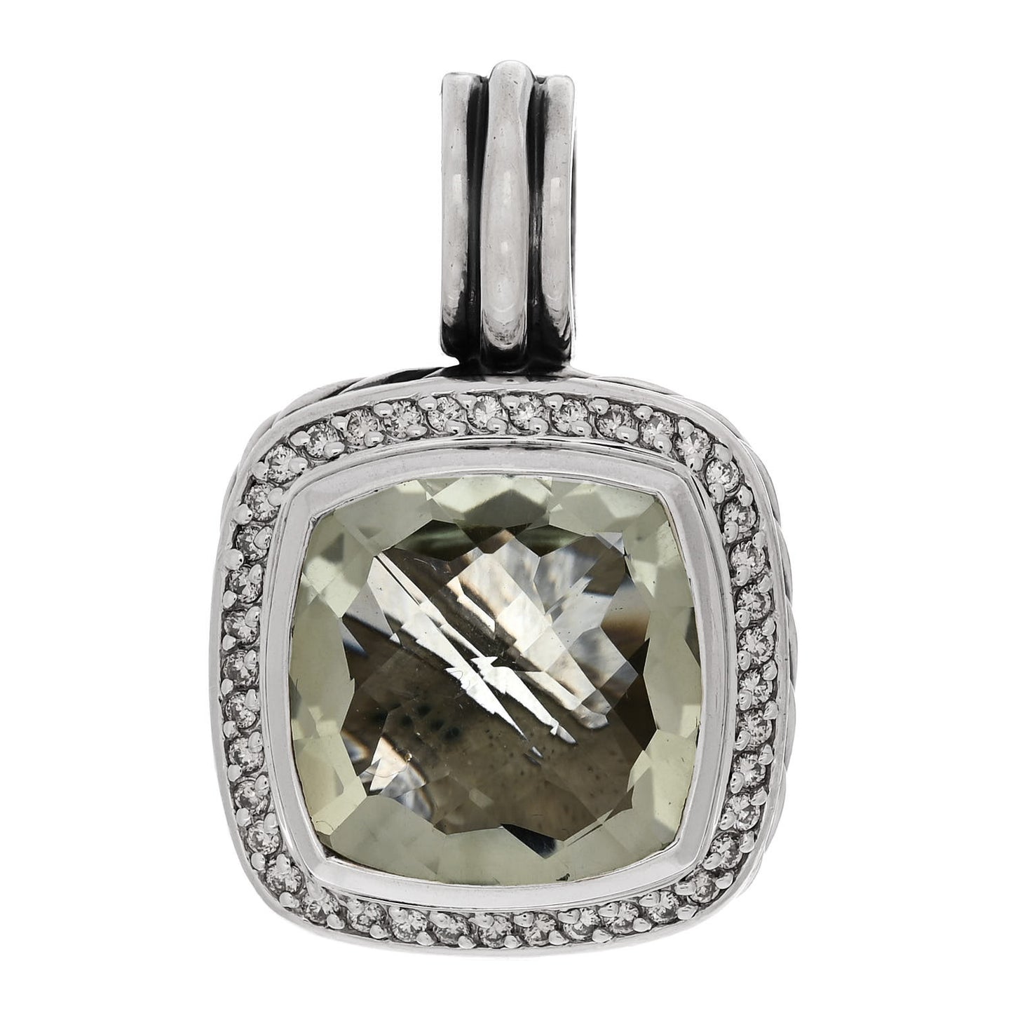 Sterling Silver Diamond Prasiolite 14mm Albion Enhancer Pendant