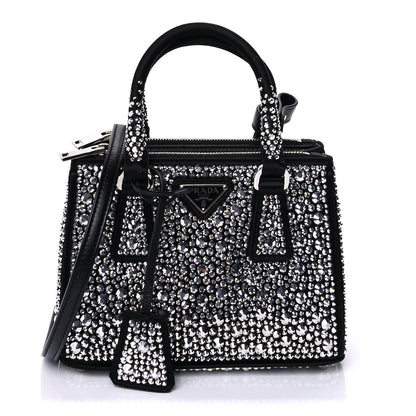 Prada Satin Crystal Mini Galleria Double Zip Tote Metal Black 1 of 8