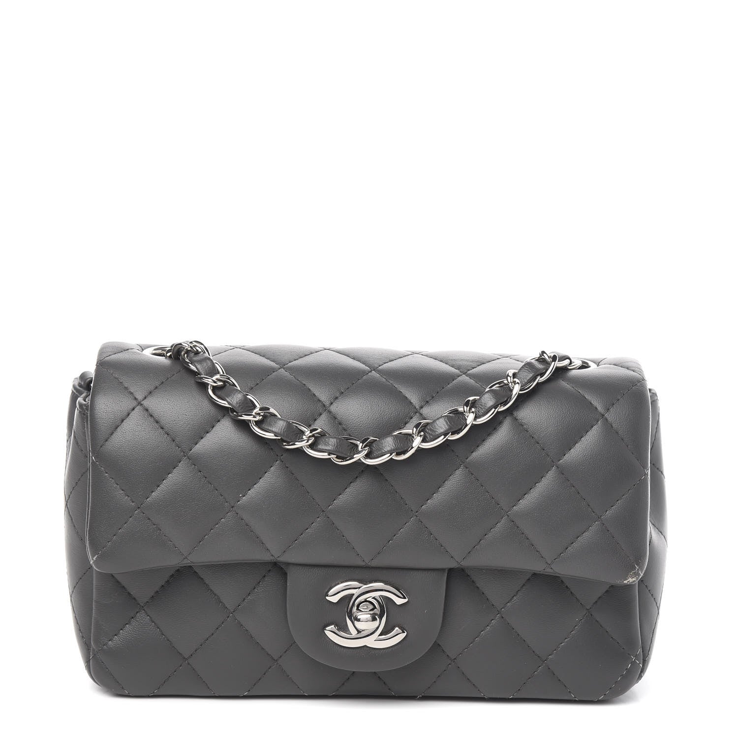 Chanel Lambskin Quilted Mini Rectangular Flap Grey 1 of 13