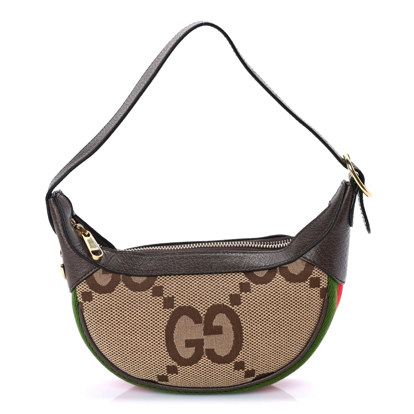 Monogram Jumbo GG Textured Dollar Calfskin Web Mini Ophidia Half Moon Hobo Camel Ebony New Acero