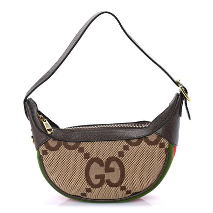 Gucci Monogram Jumbo GG Textured Dollar Calfskin Web Mini Ophidia Half Moon Hobo Camel Ebony New Acero 1 of 8