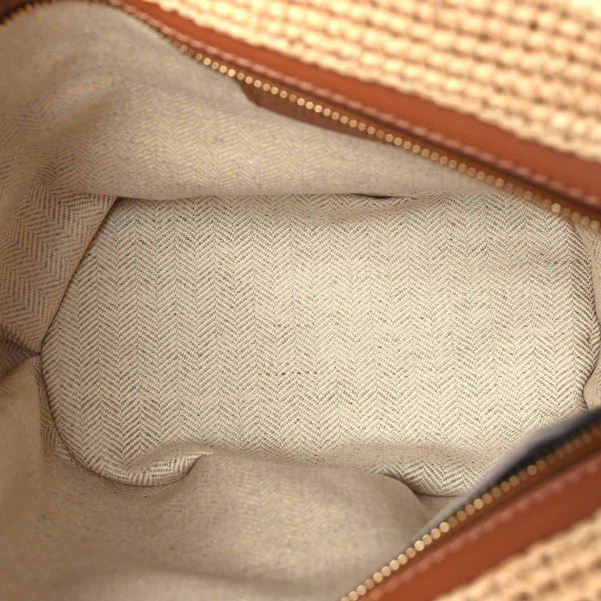 Calfskin Raffia Slit Pochette Bag Natural Tan