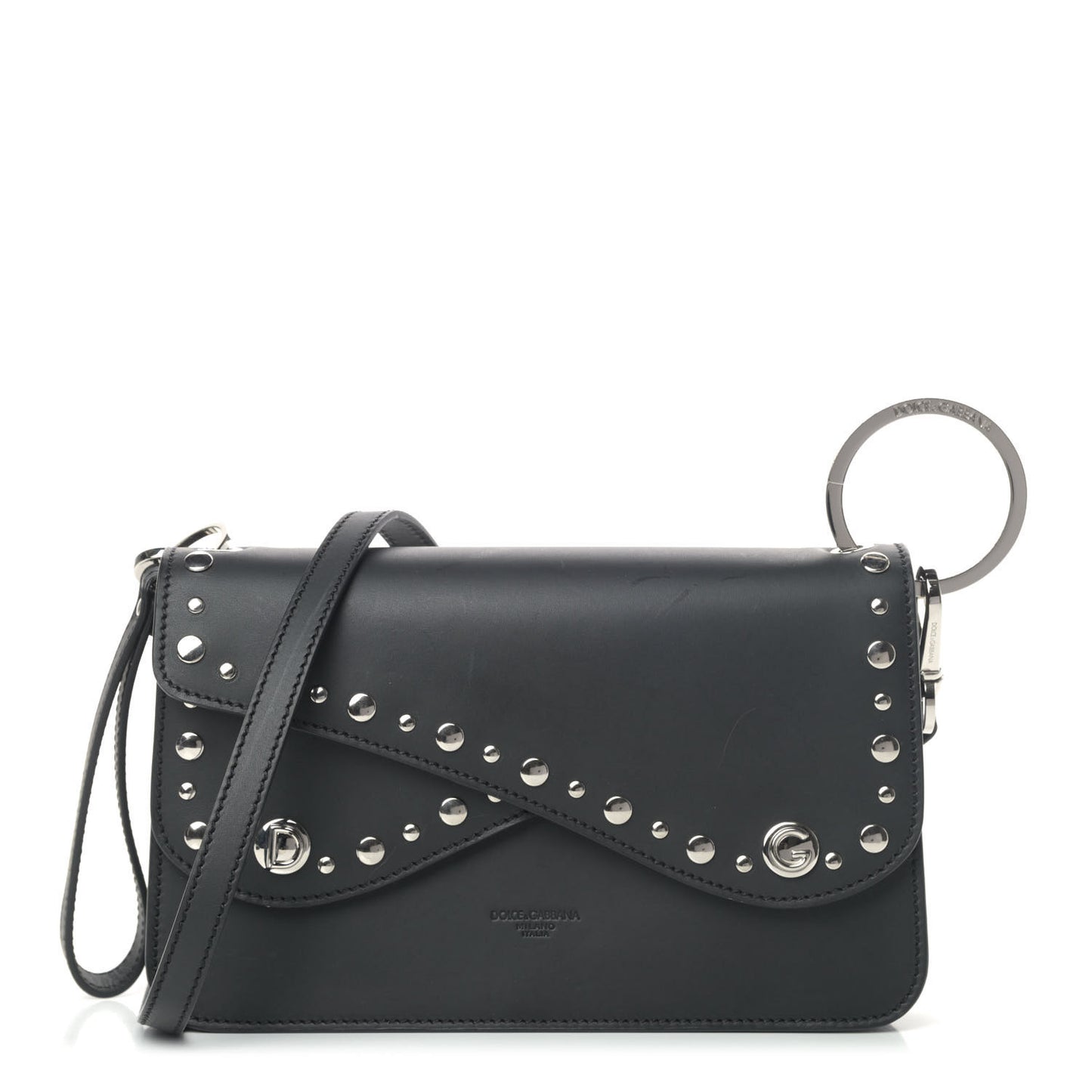 Smooth Calfskin Studded Biker Crossbody Bag Black