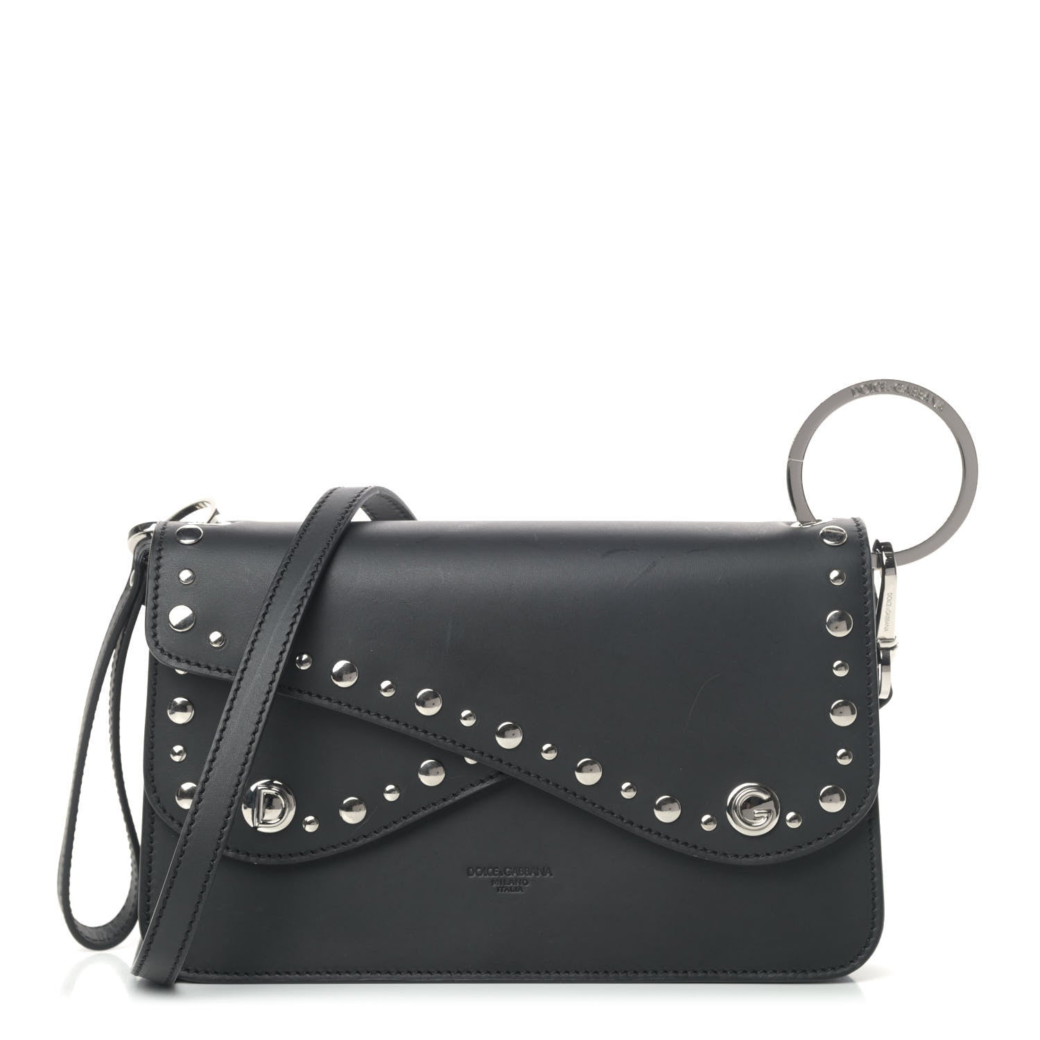 Dolce & Gabbana Smooth Calfskin Studded Biker Crossbody Bag Black 1 of 7