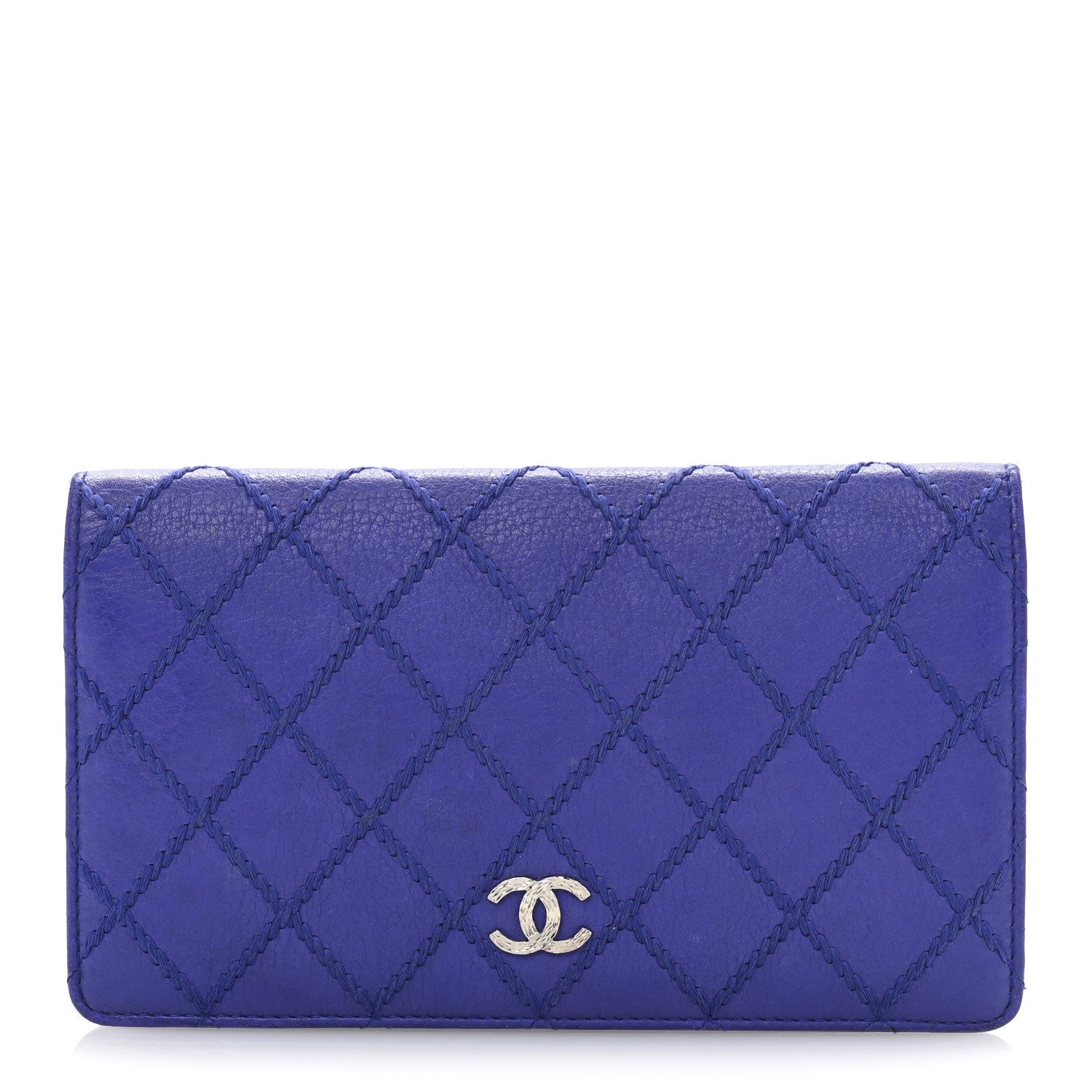 Chanel Calfskin Stitched Fancy CC Yen Wallet Blue 1 of 7