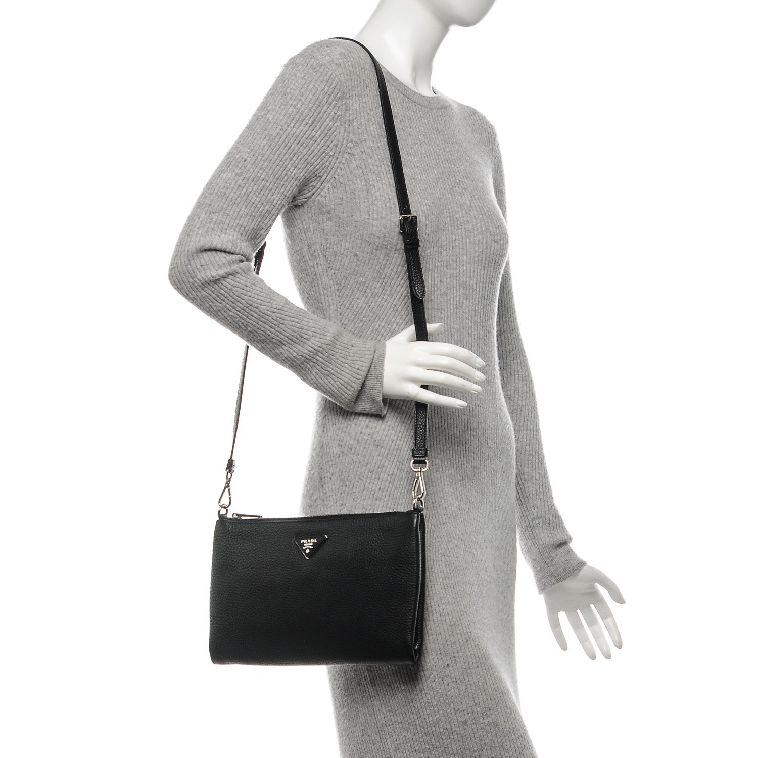 Prada Vitello Daino Zippered Crossbody Bag Black 2 of 7