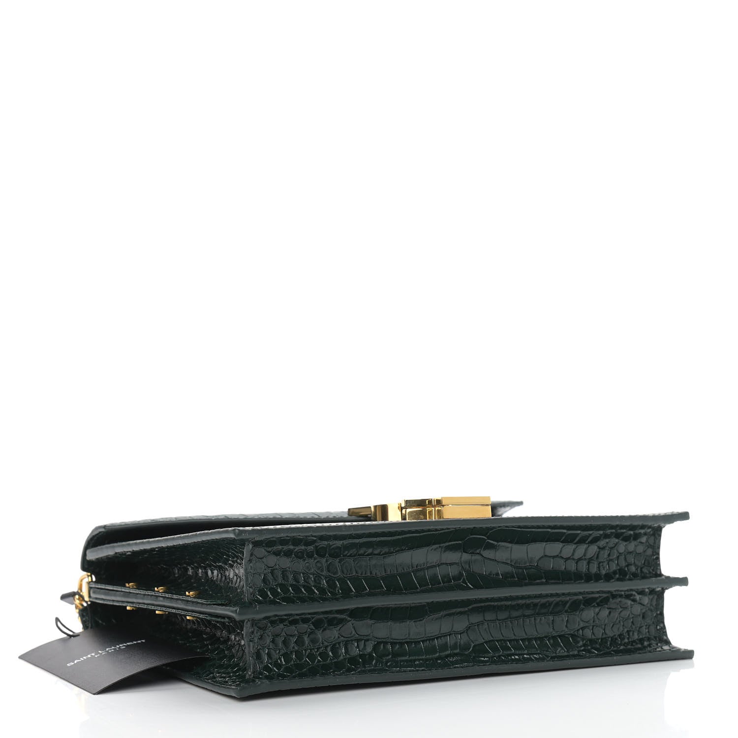 Saint Laurent Calfskin Crocodile Embossed Monogram Cassandra Clasp Bag Dark Mint 4 of 8