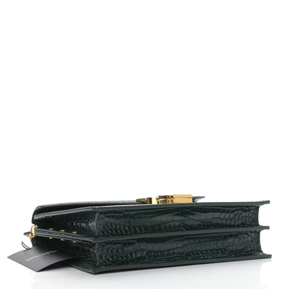 Saint Laurent Calfskin Crocodile Embossed Monogram Cassandra Clasp Bag Dark Mint 4 of 8