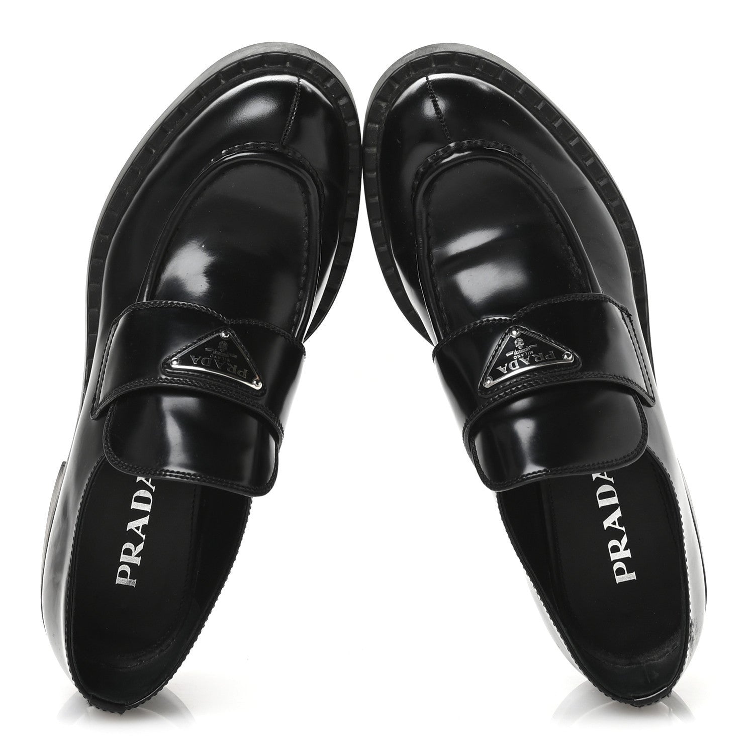 Prada Spazzolato Metal Triangle Logo 50mm Loafers 40 Black 2 of 7