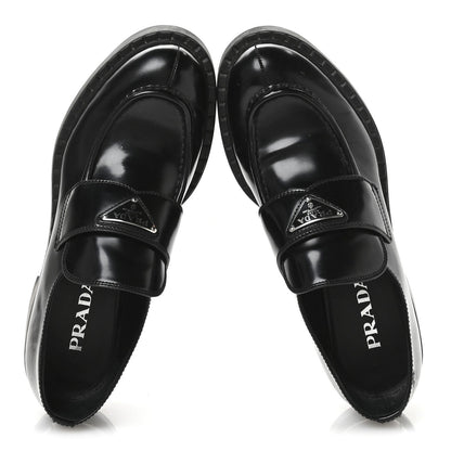 Prada Spazzolato Metal Triangle Logo 50mm Loafers 40 Black 2 of 7