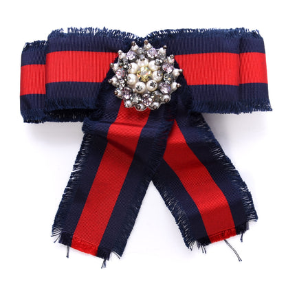 Gucci Grosgrain Web Crystal Bow Brooch Blue Red 1 of 5