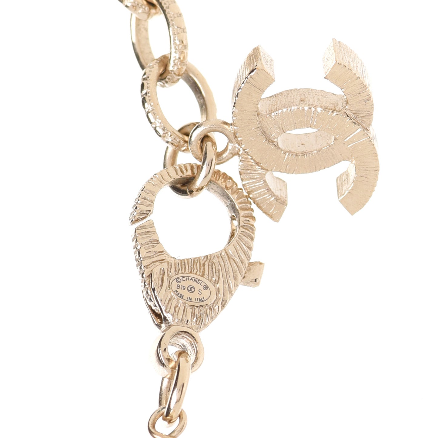 Crystal Baguette Pearl CC Necklace Gold