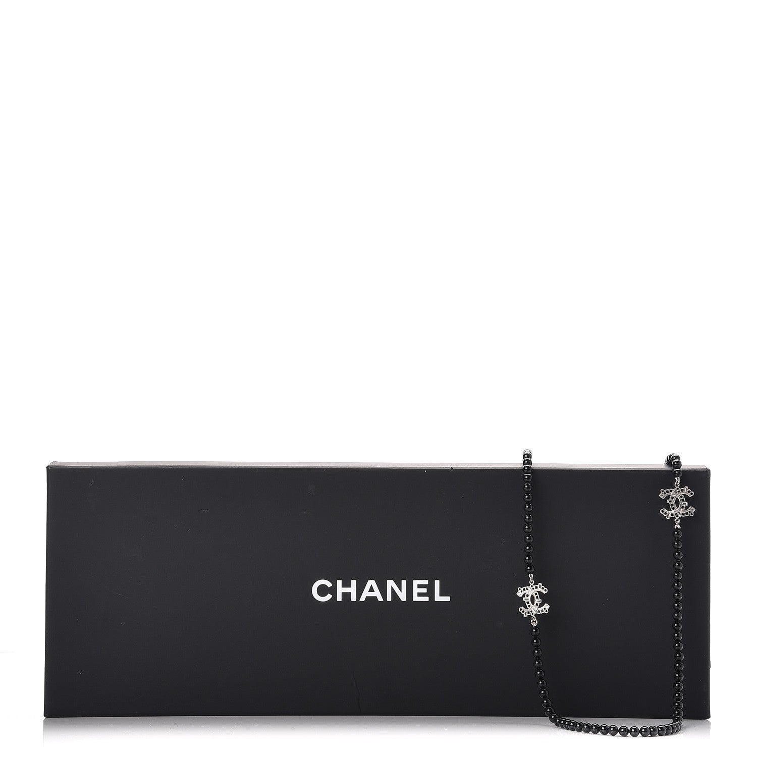 Chanel Baguette Crystal Beaded CC Long Necklace Black Silver 10 of 10