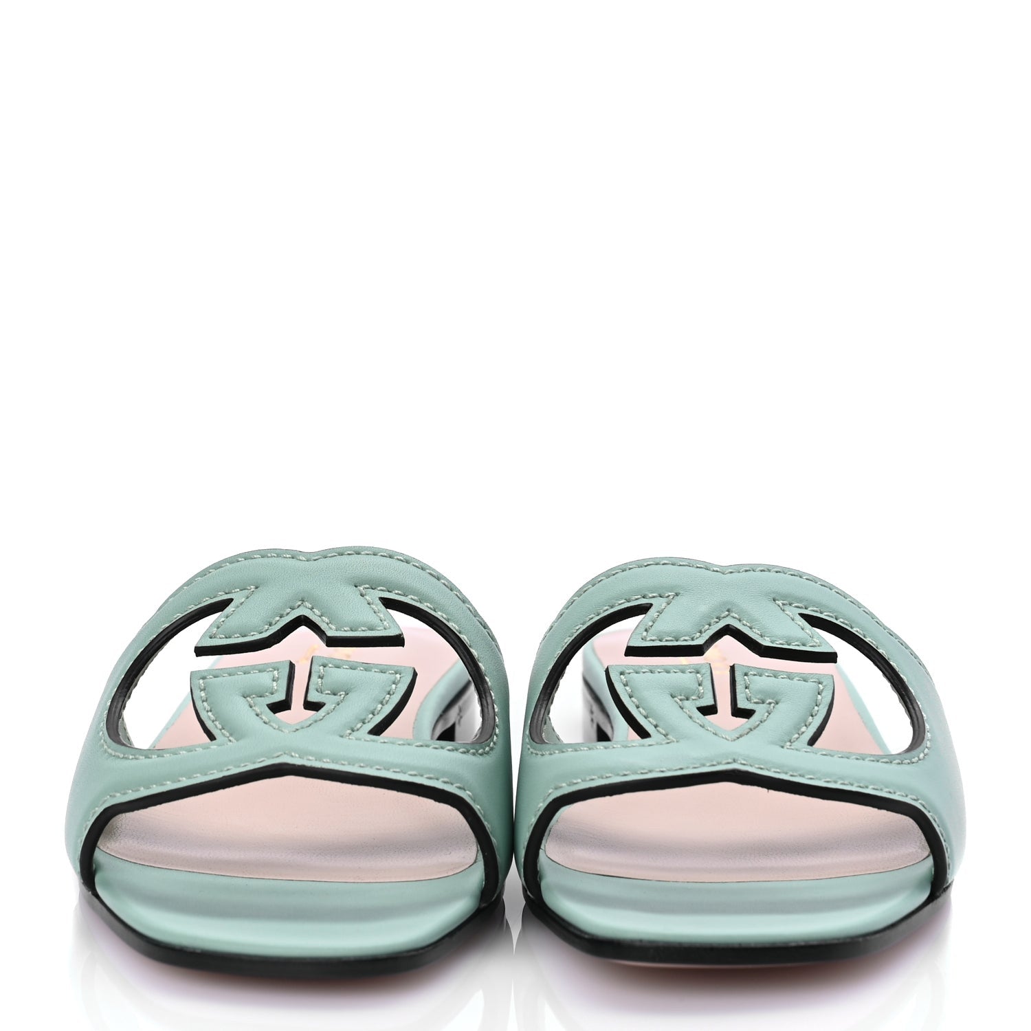 Gucci Cosmos Softy Calfskin Interlocking G Cut Out Slide Sandals 36.5 Light Pastel Green 3 of 9