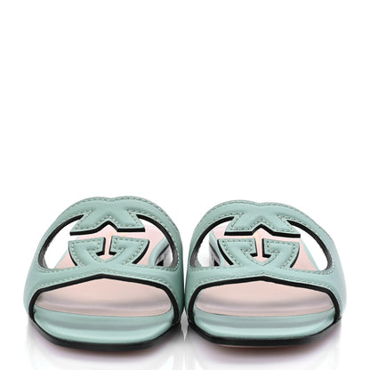 Gucci Cosmos Softy Calfskin Interlocking G Cut Out Slide Sandals 36.5 Light Pastel Green 3 of 9