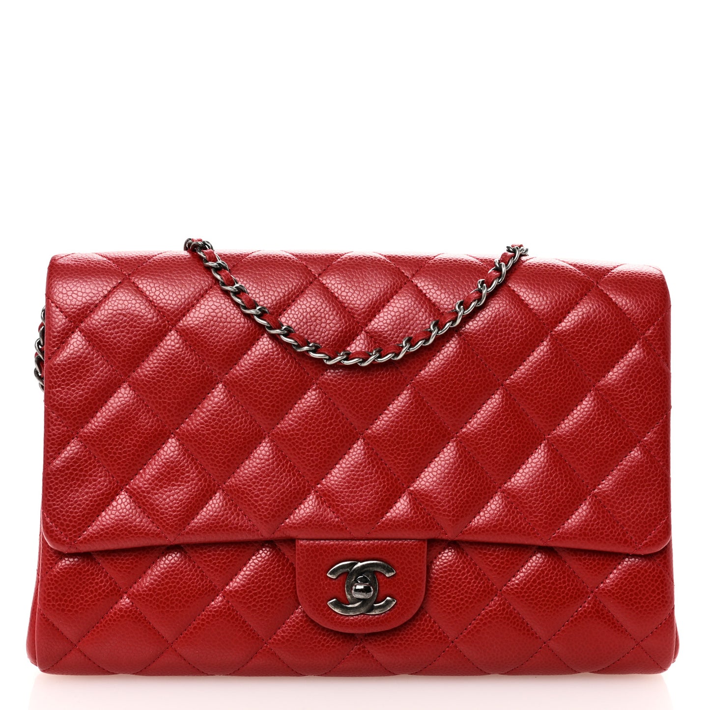 Caviar Quilted Clutch With Chain Flap Red