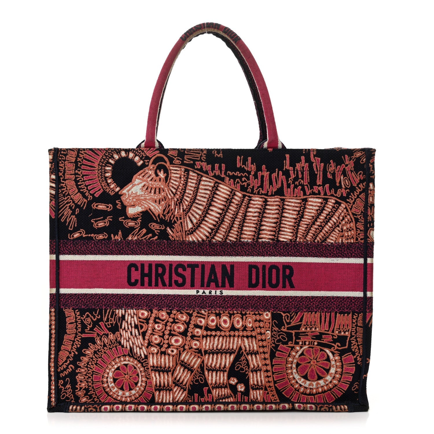 Christian Dior Canvas Embroidered Dior Animals Tiger Book Tote Deep Blue Fuchsia 1 of 7