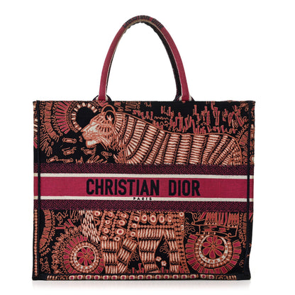 Christian Dior Canvas Embroidered Dior Animals Tiger Book Tote Deep Blue Fuchsia 1 of 7