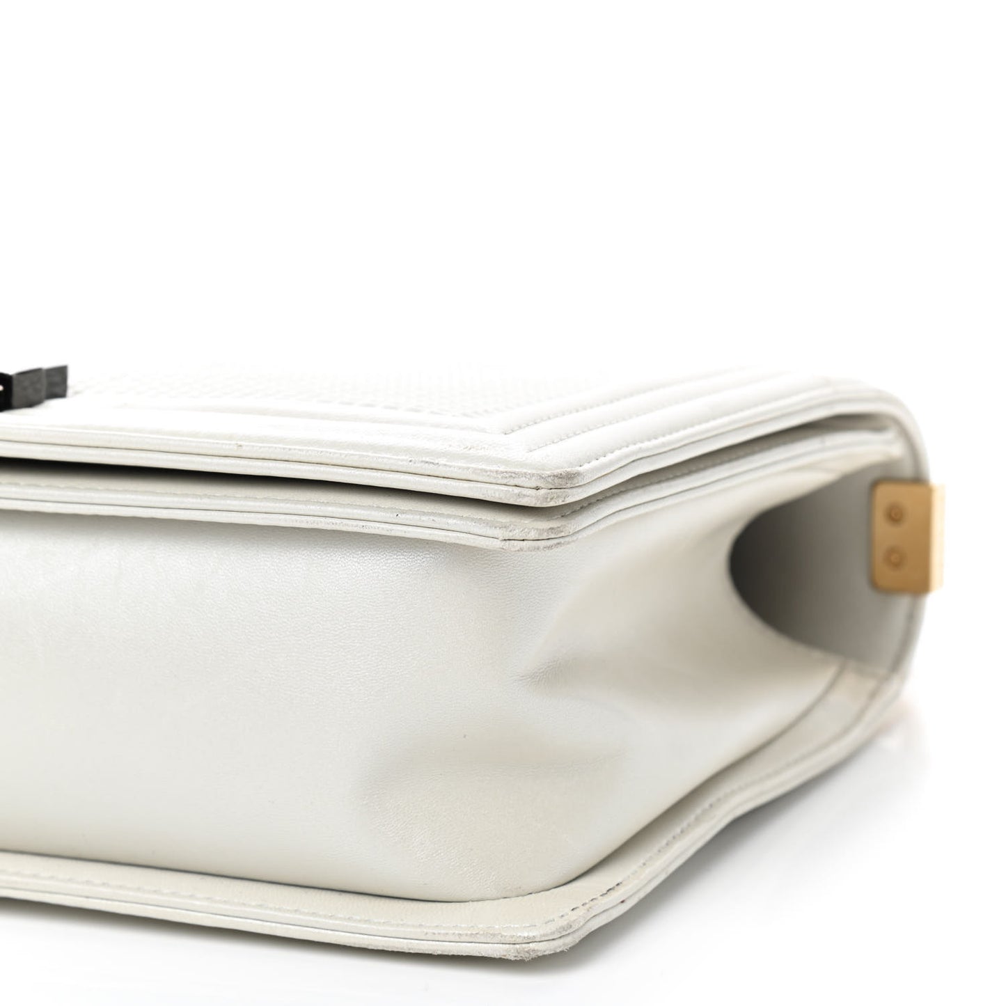 Lambskin Embossed New Medium Boy Cube Flap White