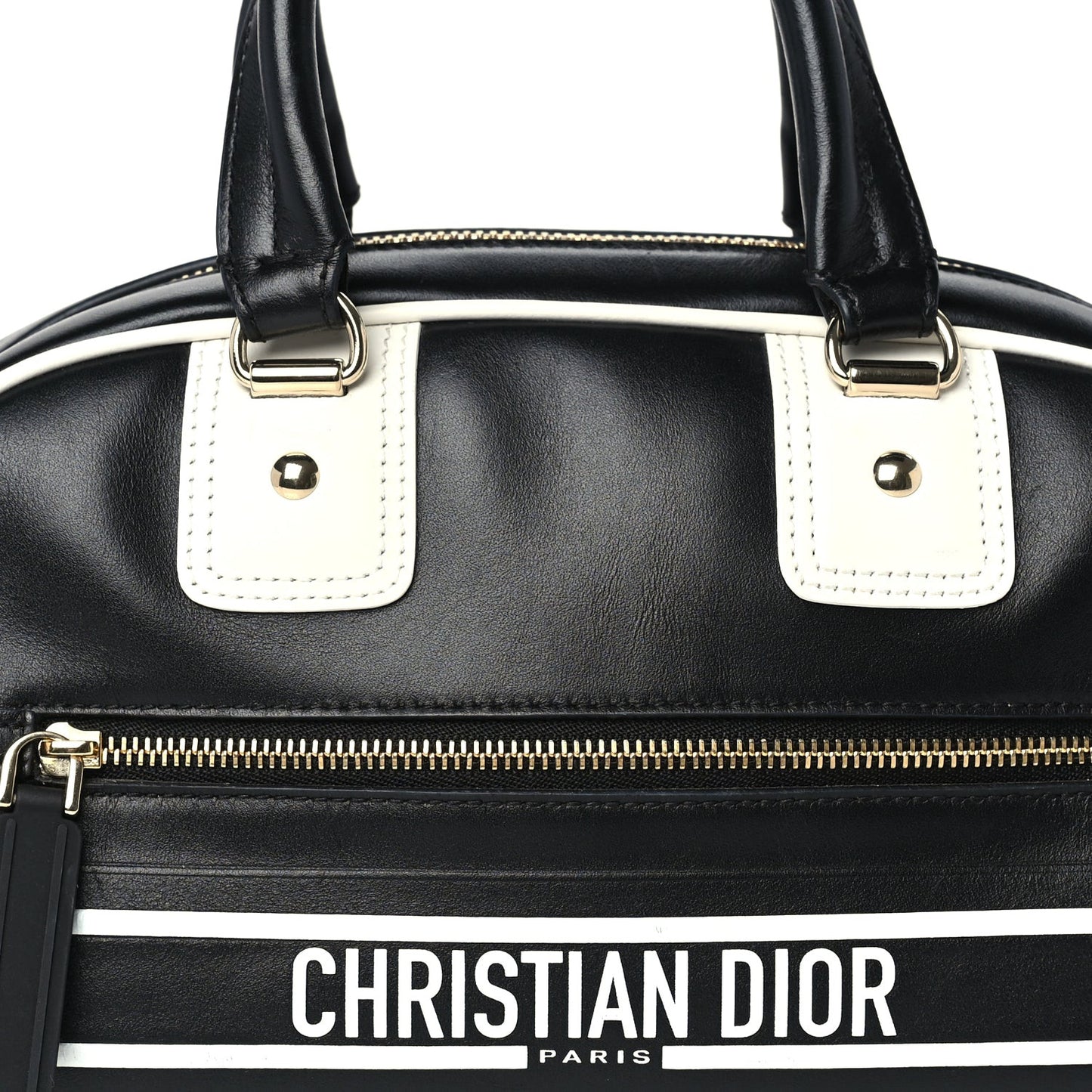 Calfskin Small Dior Vibe Zip Bowling Bag Black White
