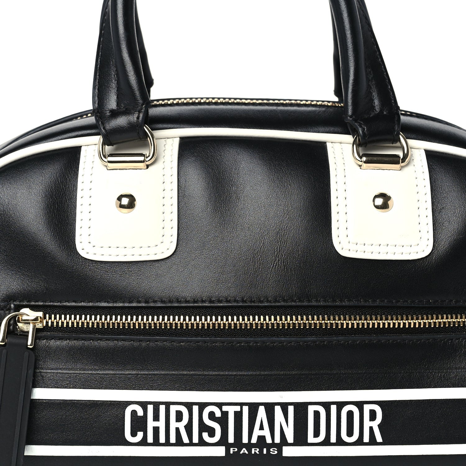 Christian Dior Calfskin Small Dior Vibe Zip Bowling Bag Black White 6 of 8