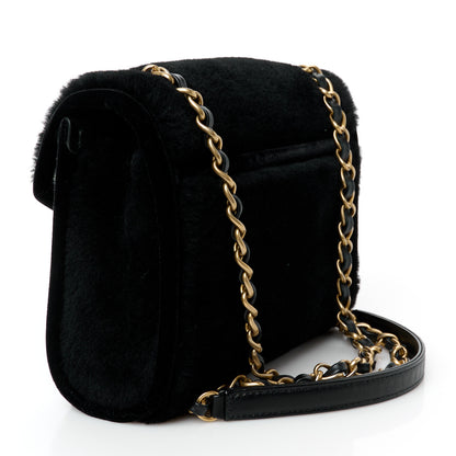 Chanel Shearling Checkered Flap Bag Black White 3 of 12