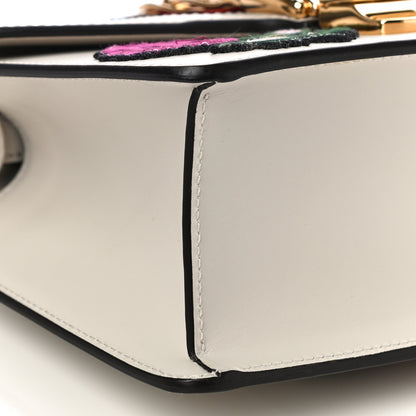 Gucci Calfskin Embroidered Mini Sylvie Top Handle Bag White 9 of 15