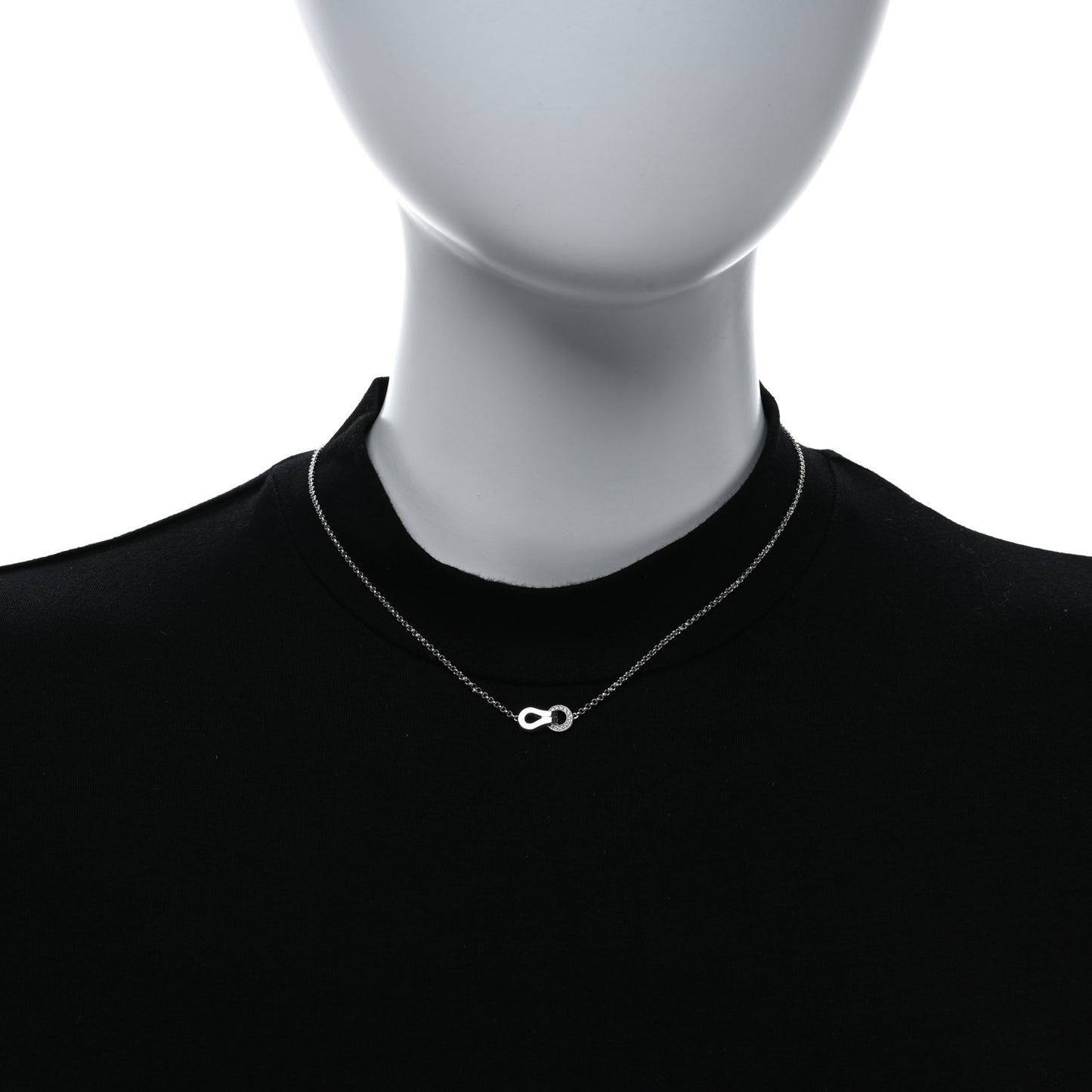 18K White Gold Diamond Agrafe Paved Pendant Necklace