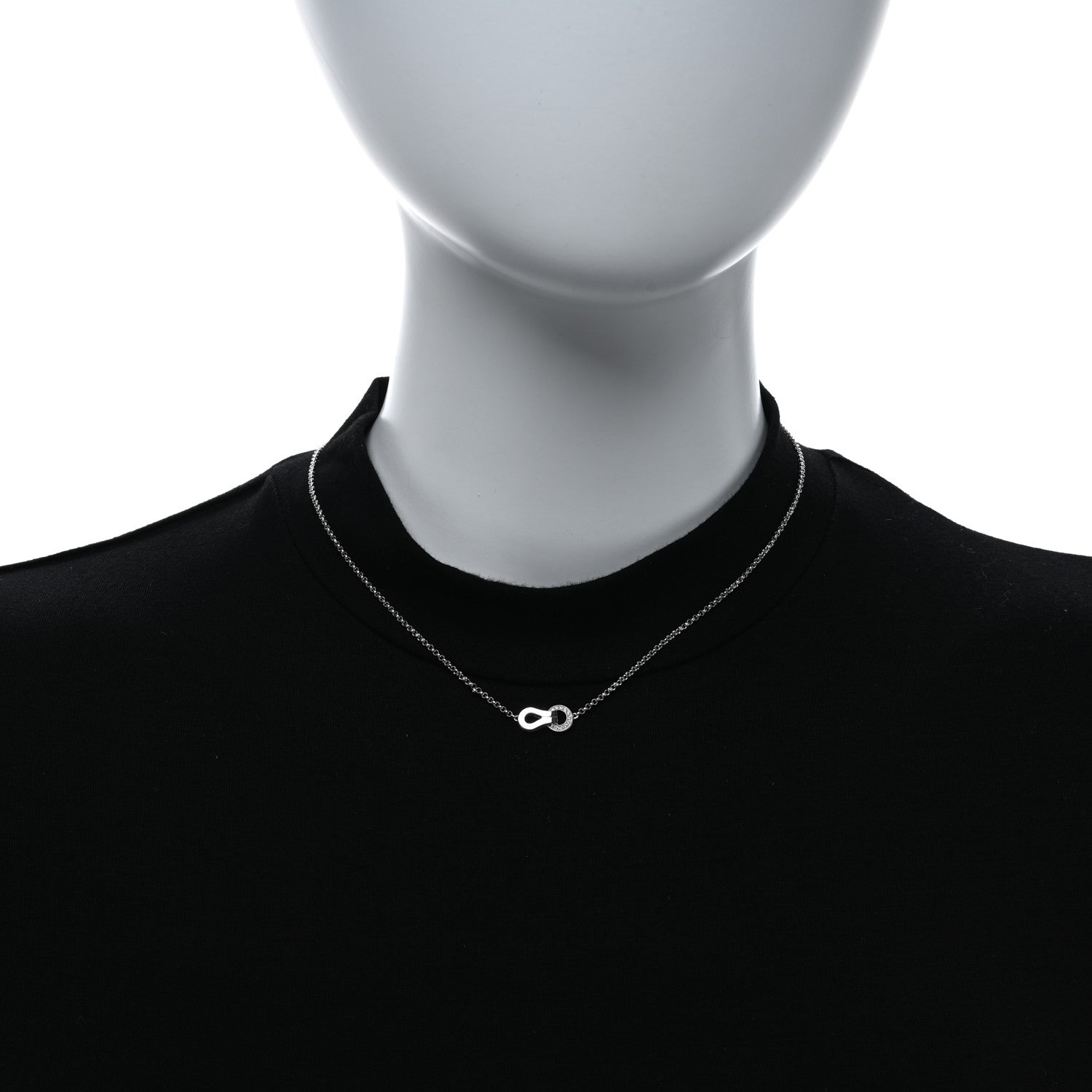 Cartier 18K White Gold Diamond Agrafe Paved Pendant Necklace 3 of 5