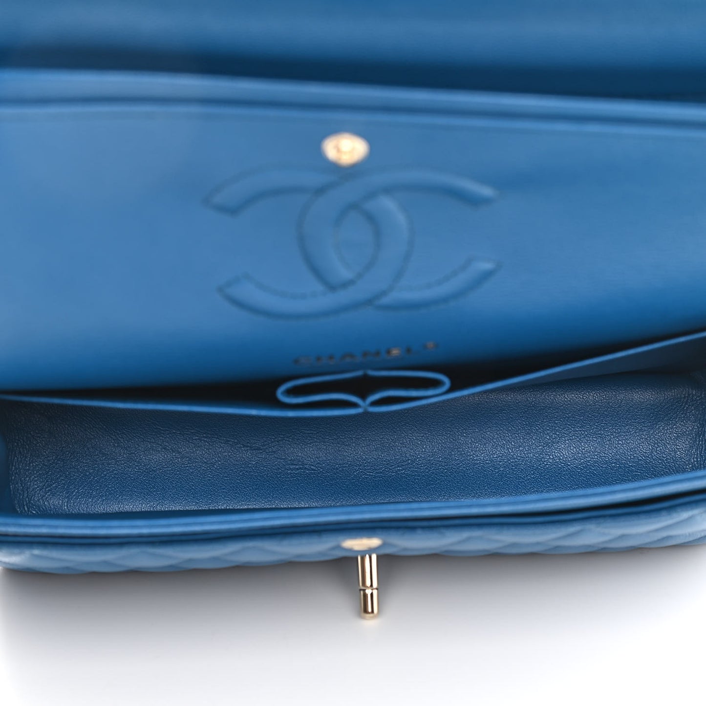 Caviar Quilted Medium Double Flap Blue