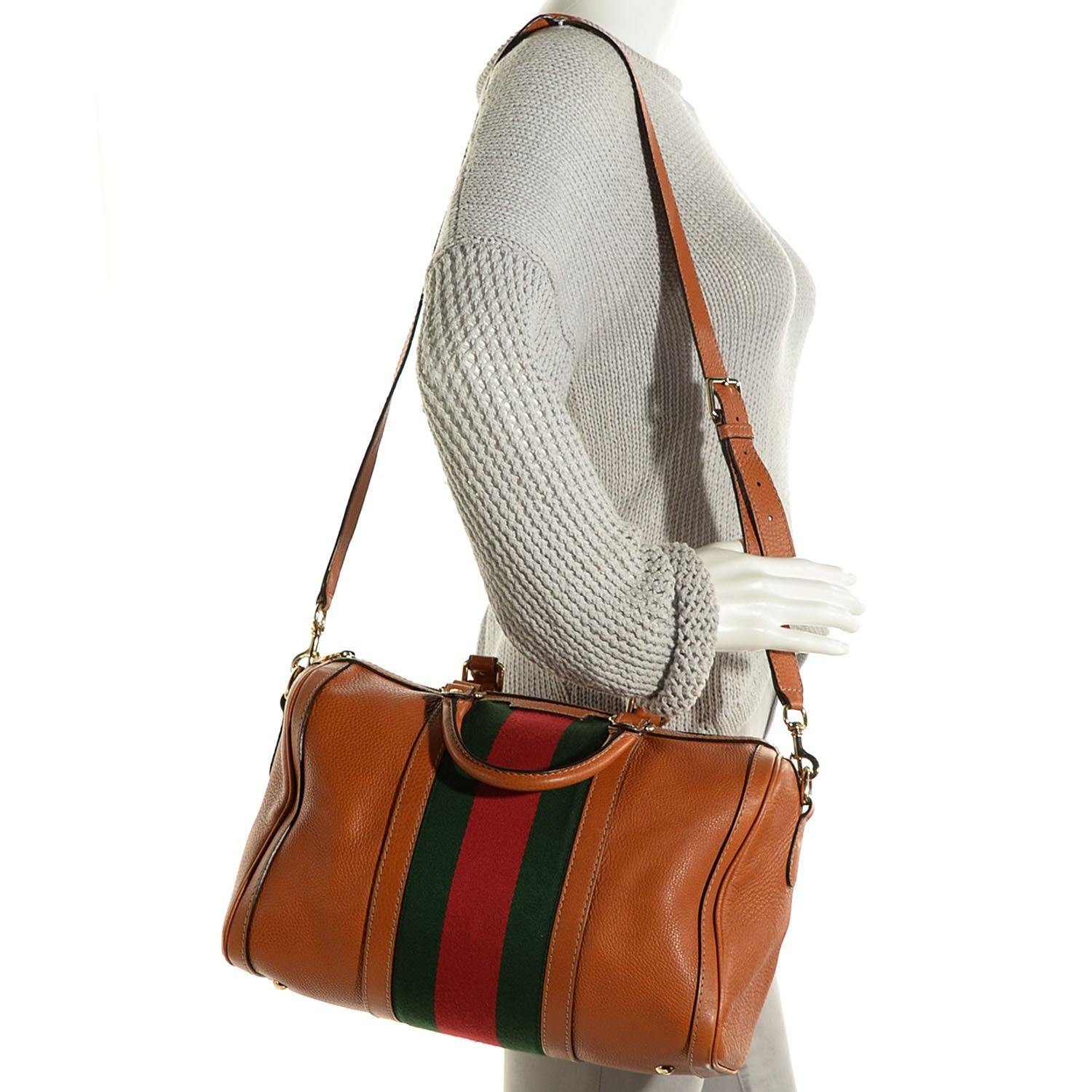 Gucci Calfskin Vintage Web Medium Boston Tobacco 2 of 19