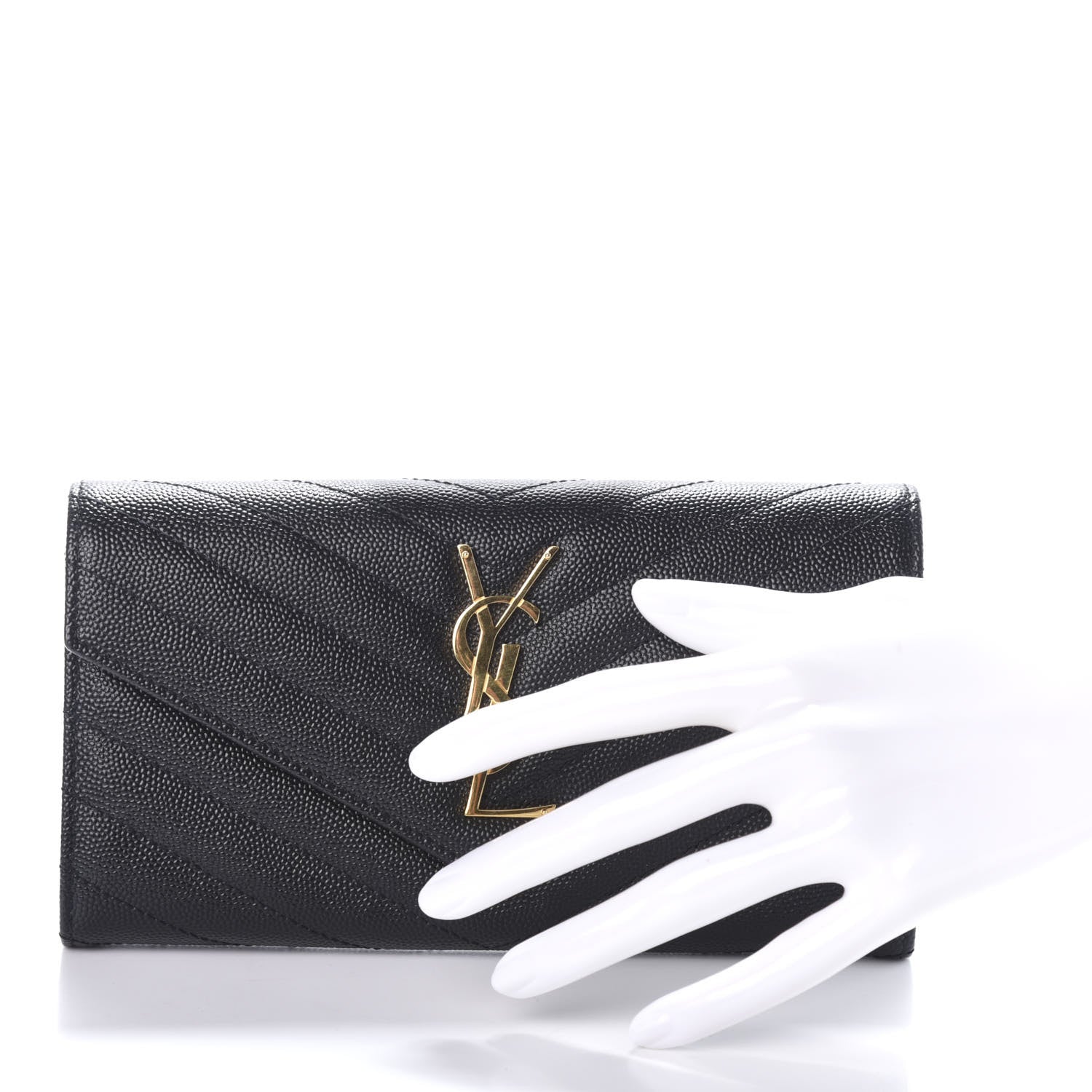 Saint Laurent Grain De Poudre Matelasse Chevron Monogram Flap Wallet Black 2 of 6