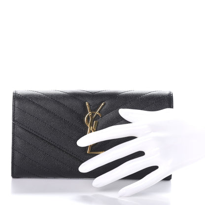 Saint Laurent Grain De Poudre Matelasse Chevron Monogram Flap Wallet Black 2 of 6