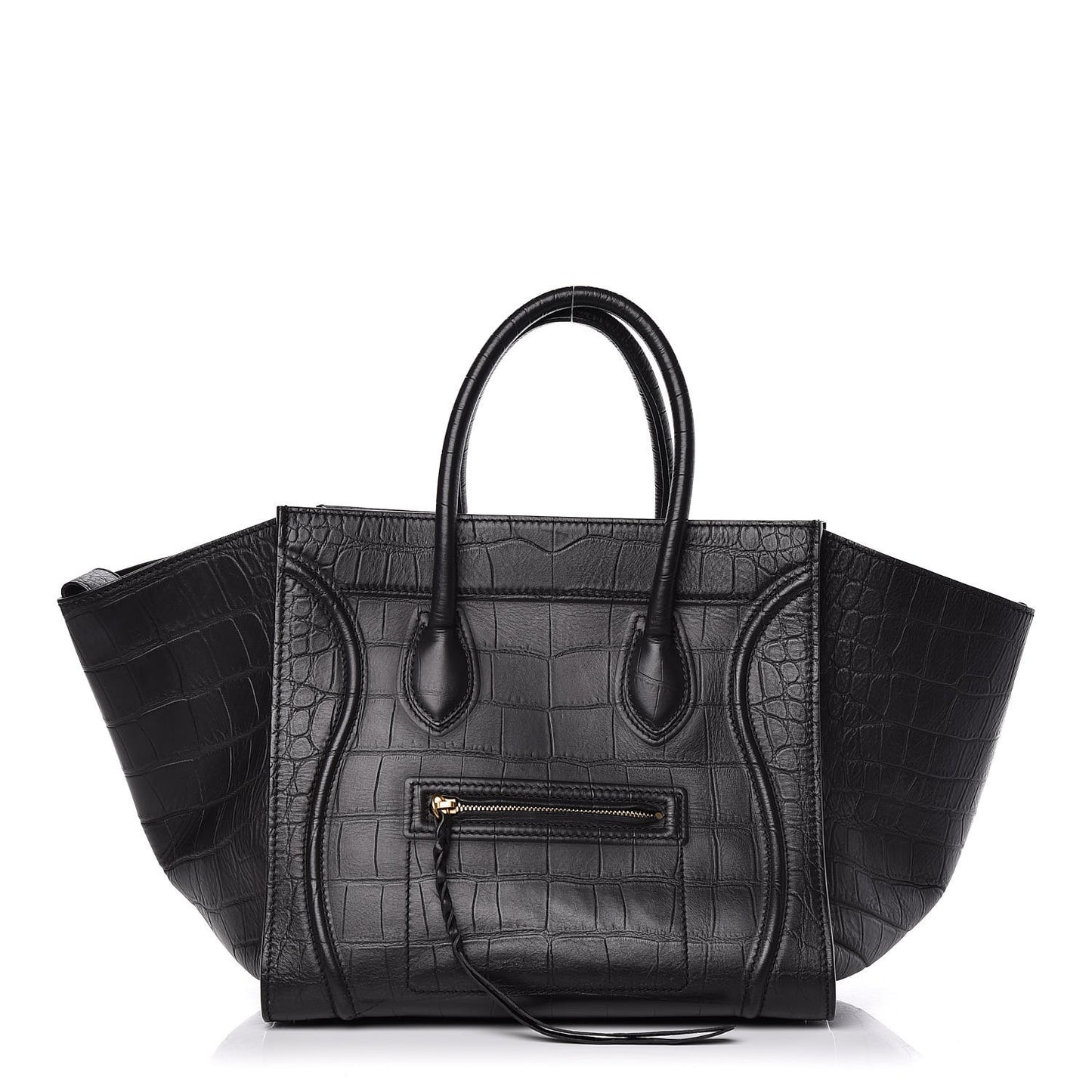 Crocodile Embossed Calfskin Medium Phantom Luggage Black