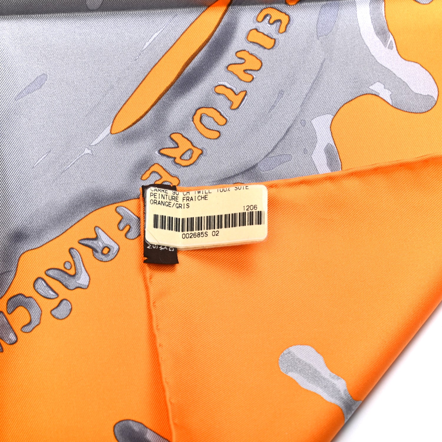Hermes Silk Peinture Fraiche Scarf 90 Orange Gris 2 of 5