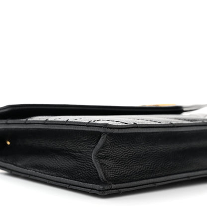 Saint Laurent Grain De Poudre Matelasse Chevron Monogram Envelope Chain Wallet Black 9 of 11