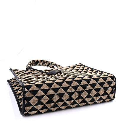 Prada Jacquard Saffiano Triangolo Symbole Embroidered Large Tote Black Corda 3 of 8