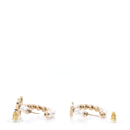 Chanel Crystal Pearl CC No 5 Hoop Drop Earring Gold 2 of 5