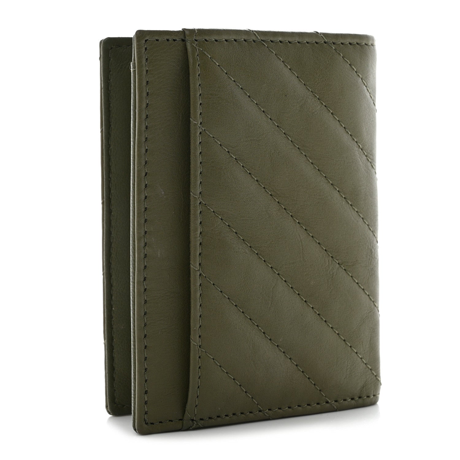 Chanel Calfskin Chevron Quilted Card Holder Wallet Khaki 3 of 9
