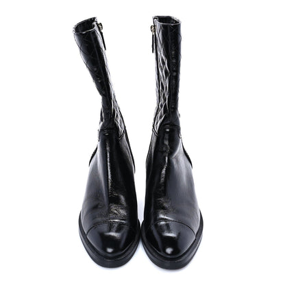 Chanel Shiny Crumpled Calfskin Quilted CC High Boots 37.5 Black 3 of 8