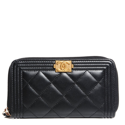 Chanel Lambskin Quilted Small Boy Zip Around Wallet Black 1 of 9