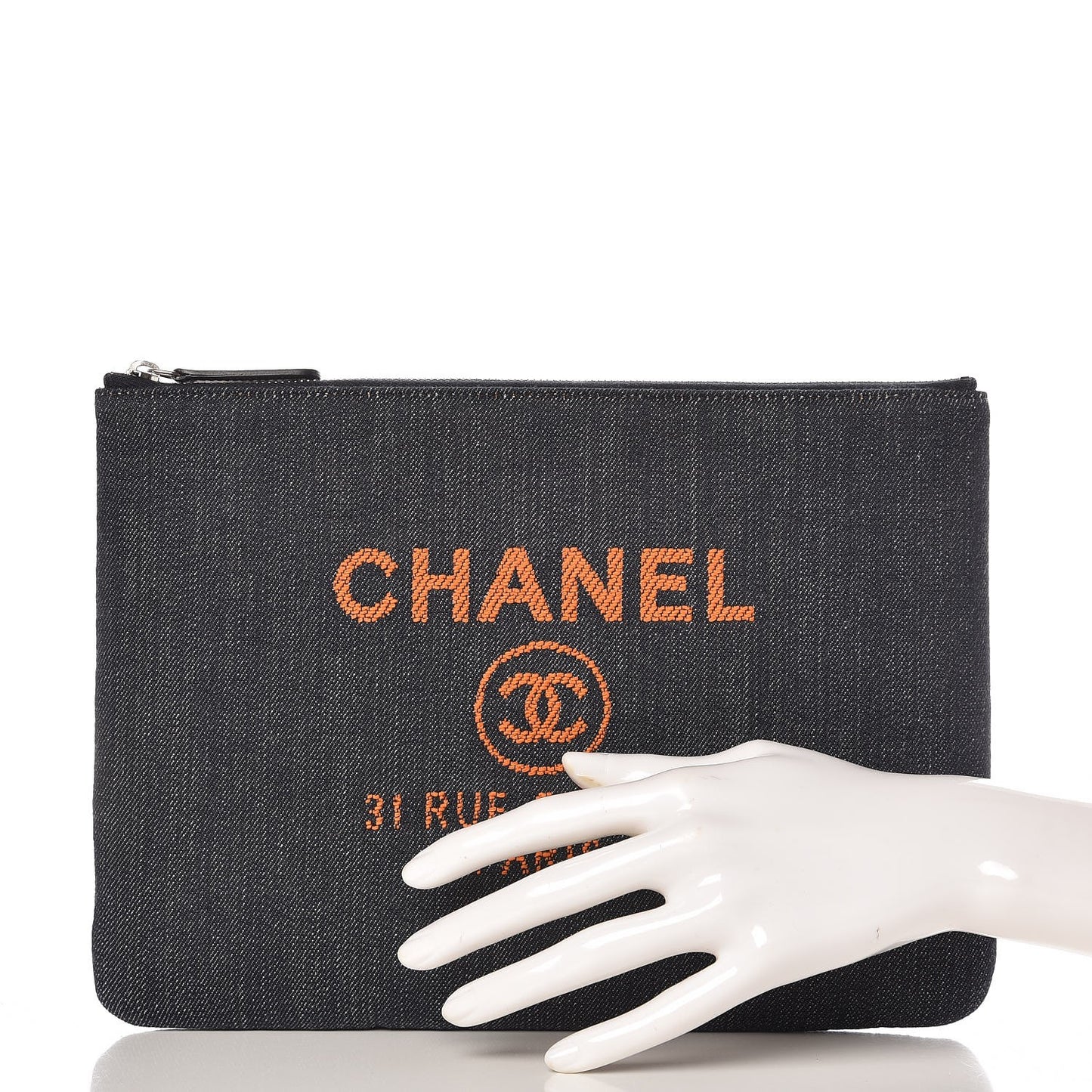 Denim Medium Deauville Pouch Clutch Blue Orange