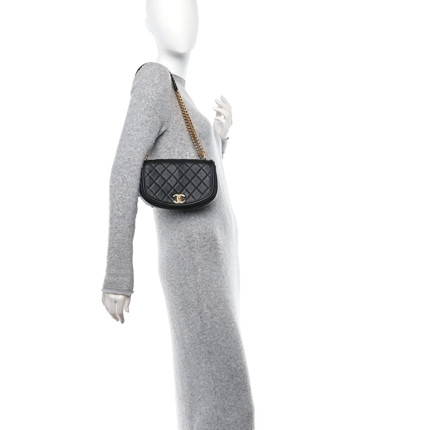 Calfskin Quilted Chain Handle Flap Black