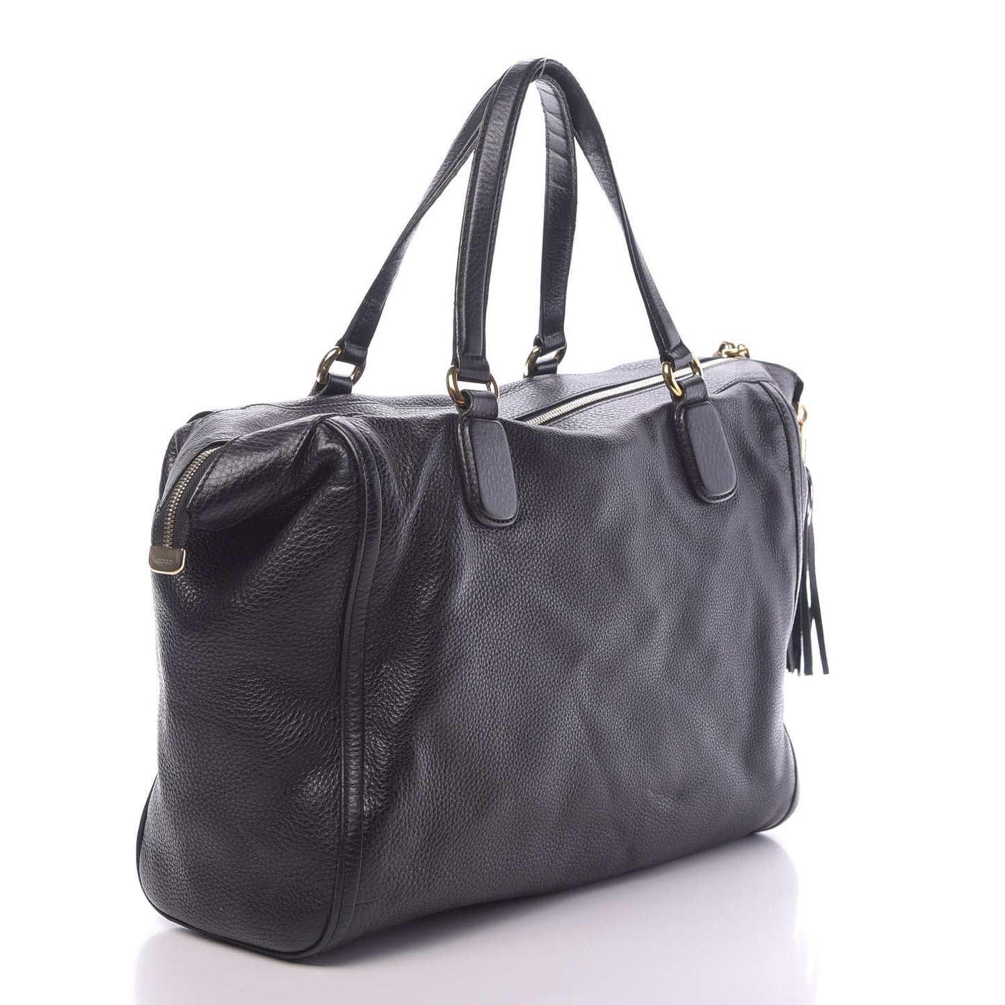 Pebbled Calfskin Large Soho Top Handle Bag Black
